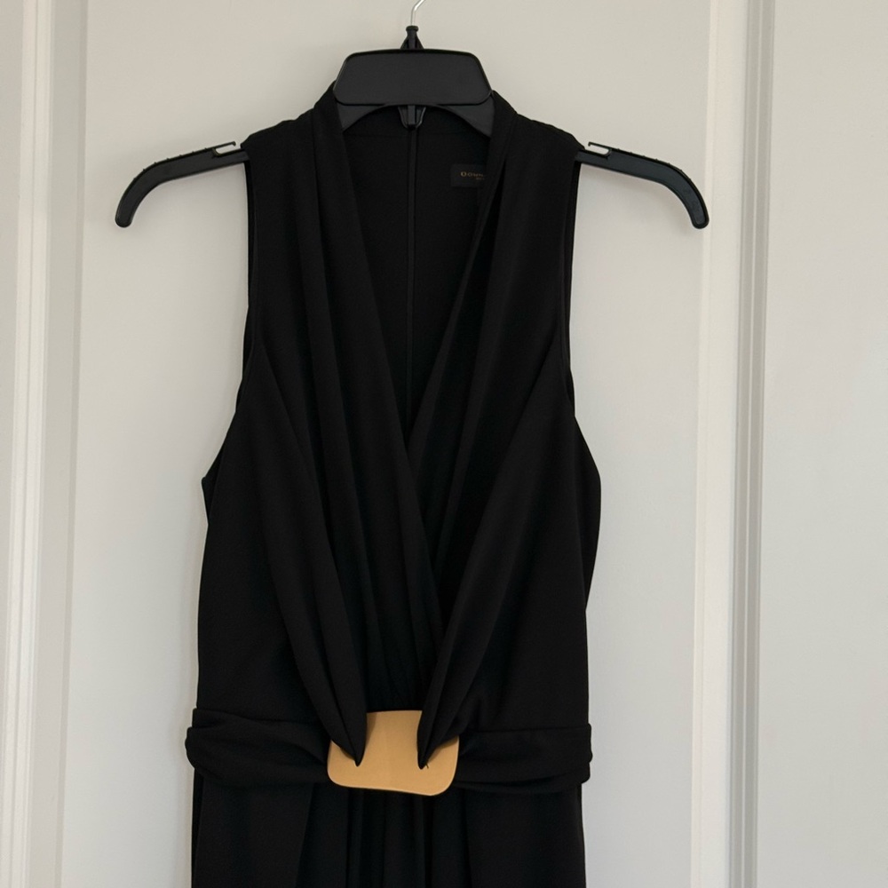 Donna Karan Black Sleeveless Draped Jumpsuit with Gold Logo Detail - Picture 4 of 9